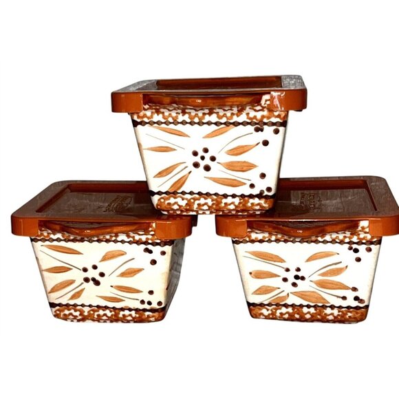 Temptations Old World Orange  10oz Square Ramekins with Handles Set of Three - Picture 1 of 14